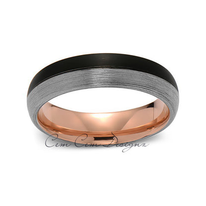 Rose Gold Tungsten Wedding Band - Black and Gray Brushed Tungsten Ring - 6mm - Mens Ring - Tungsten Carbide - Engagement Band - Comfort Fit - LUXURY BANDS LA