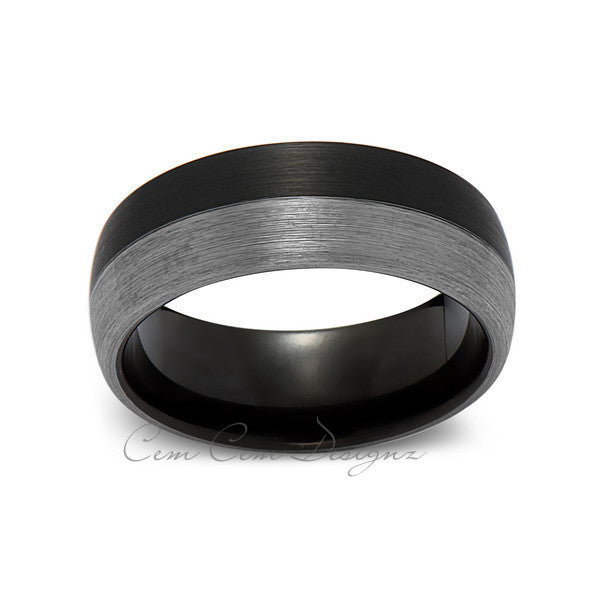 8mm,New,Unique,Black and Gray Gun Metal Brushed,Tungsten Rings,Wedding Band,Matching,Comfort Fit - LUXURY BANDS LA