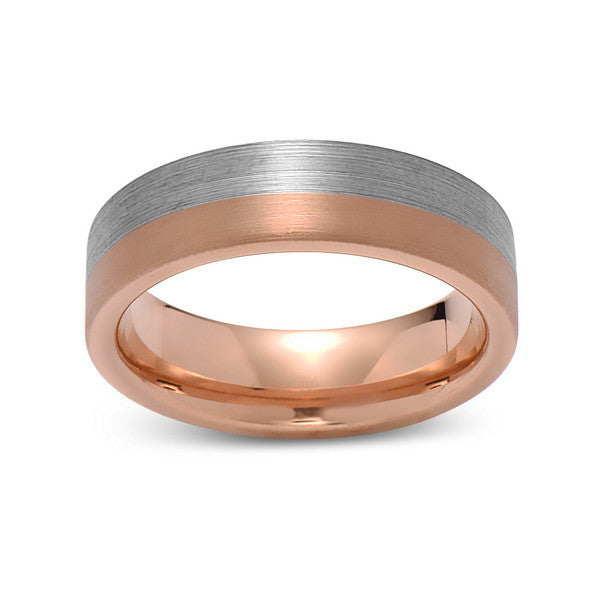 Brushed Rose Gold Tungsten Wedding Band - Brushed Gray - 6mm - Pipe Cut  - Tungsten Carbide - Engagement Band - Comfort Fit - LUXURY BANDS LA