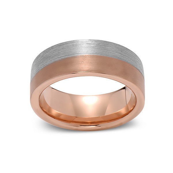 Brushed Rose Gold Tungsten Wedding Band - Brushed Gray - 8mm - Pipe Cut  - Tungsten Carbide - Engagement Band - Comfort Fit - LUXURY BANDS LA