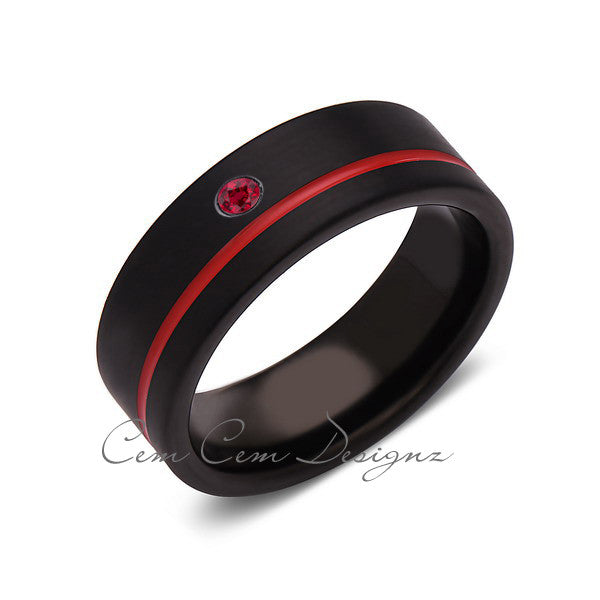 8mm,Mens,Red Ruby,Black,Brushed,Red,Band,Tungsten Ring,Wedding Band,Birthstone,Red Ring,Comfort Fit - LUXURY BANDS LA