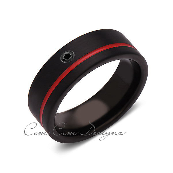 8mm,Mens,Diamond,Red Ring,Black,Brushed,Red Band,Tungsten Ring,Birthstone,Wedding Band,Comfort Fit - LUXURY BANDS LA