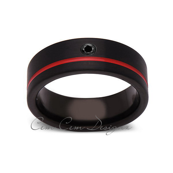 8mm,Mens,Diamond,Red Ring,Black,Brushed,Red Band,Tungsten Ring,Birthst