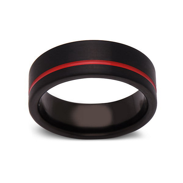Red Tungsten Wedding Band - Black Brushed Tungsten Ring - 8mm - Mens Ring - Tungsten Carbide - Engagement Band - Comfort Fit - LUXURY BANDS LA