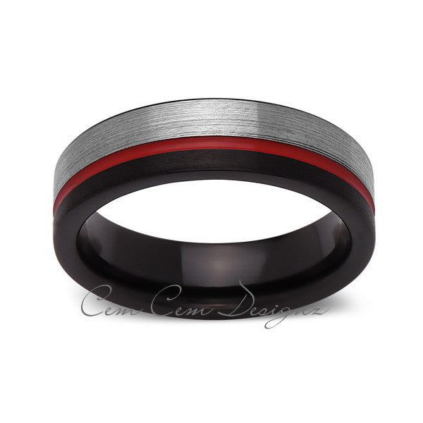 Red Tungsten Wedding Band - Black and Gray Brushed Tungsten Ring - 6mm - Mens Ring - Tungsten Carbide - Engagement Band - Comfort Fit - LUXURY BANDS LA