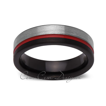 Red Tungsten Wedding Band - Black and Gray Brushed Tungsten Ring - 6mm - Mens Ring - Tungsten Carbide - Engagement Band - Comfort Fit - LUXURY BANDS LA
