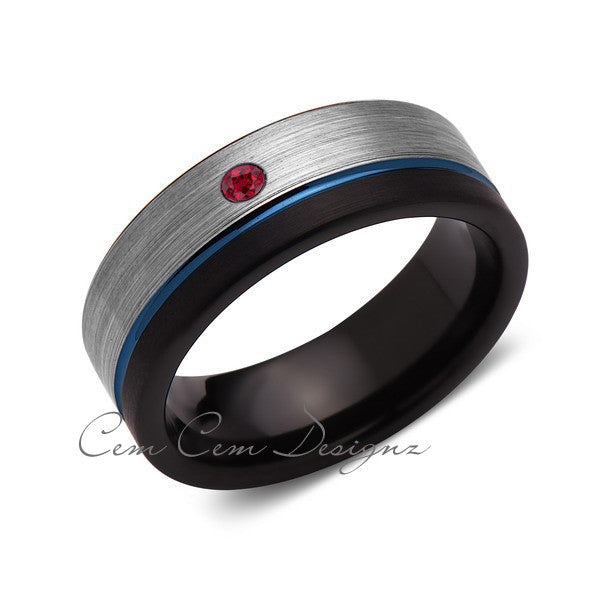 8mm,Mens,Red Ruby,Blue Ring,Gray,Black,Brushed,Blue Band,Tungsten Ring,Wedding Band,Comfort Fit - LUXURY BANDS LA
