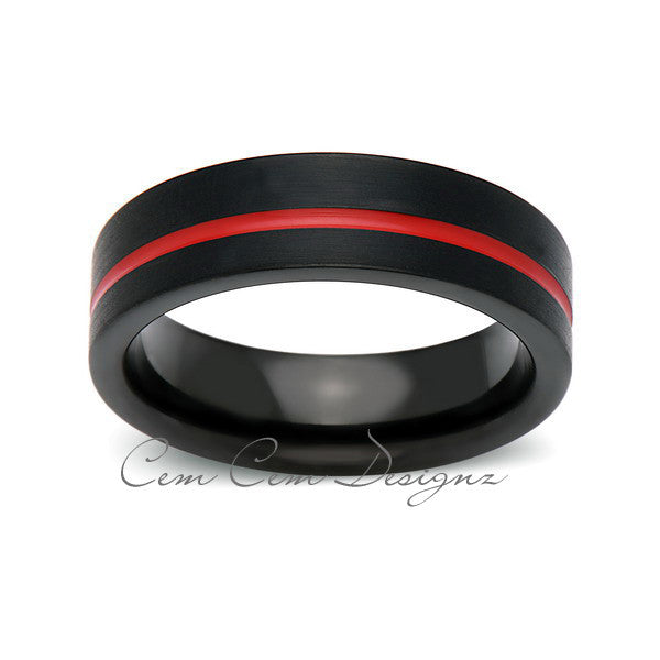 Red Tungsten Wedding Band - Black Brushed Tungsten Ring - 6mm - Mens Ring - Tungsten Carbide - Engagement Band - Comfort Fit - LUXURY BANDS LA