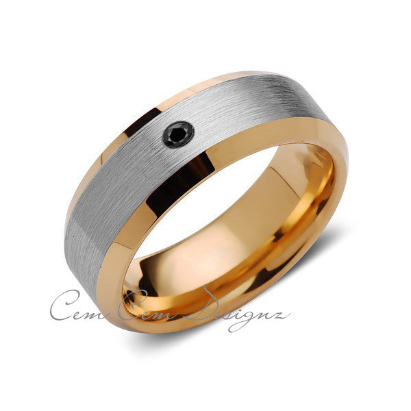 8 mm,Mens,Black Diamond,Yellow Gold,Wedding Band,,Gray,Brushed,Yellow Gold,Tungsten Ring,Comfort Fit - LUXURY BANDS LA