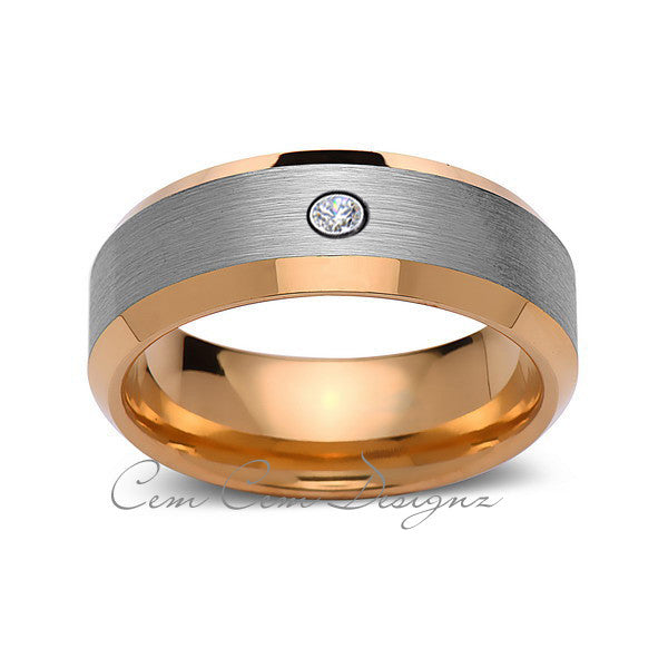 8mm,Mens,Diamond,Gray,Brushed,Yelllow Gold,Tungsten Ring,Yellow Gold,Wedding Band,Comfort Fit - LUXURY BANDS LA