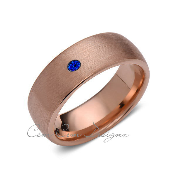 8mm,Mens,Blue Sapphire,Brushed,Rose Gold,Tungsten Ring,Rose Gold,Wedding Band,Comfort Fit - LUXURY BANDS LA