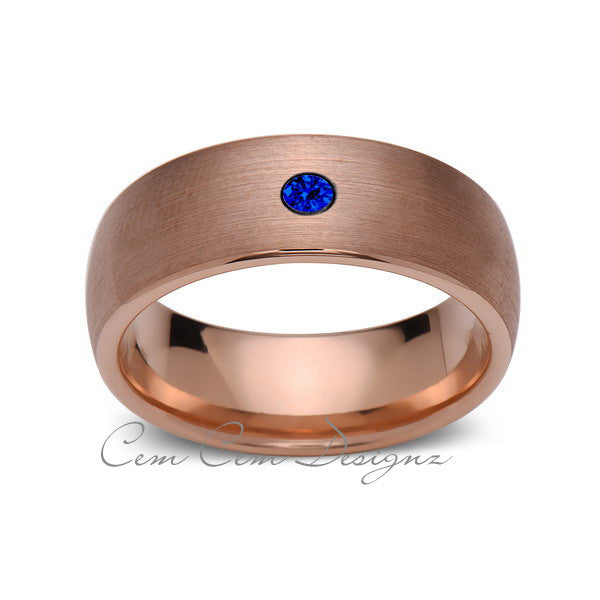 8mm,Mens,Blue Sapphire,Brushed,Rose Gold,Tungsten Ring,Rose Gold,Wedding Band,Comfort Fit - LUXURY BANDS LA