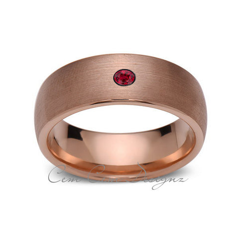 8mm,Mens,Red Ruby,Brushed,Rose Gold,Tungsten Ring,Rose Gold,Birthstone,Wedding Band,Comfort Fit - LUXURY BANDS LA