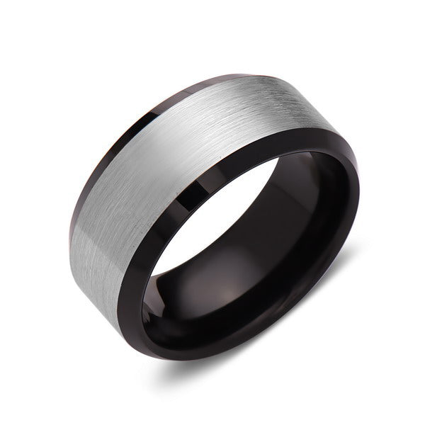 Black Tungsten Wedding Band - Brushed Gray Ring - 10mm Ring - Tungsten Carbide- Engagement Band - Comfort Fit - LUXURY BANDS LA