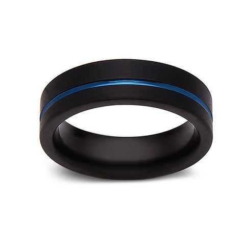Blue Tungsten Wedding Band - Black Brushed Tungsten Ring - 6mm - Mens Ring - Tungsten Carbide - Engagement Band - Comfort Fit - LUXURY BANDS LA