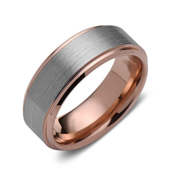 Rose Gold Tungsten Wedding Band - Gray Brushed Tungsten Ring - 8mm - Tungsten Carbide - Mens Band - Engagement Band - Comfort Fit - LUXURY BANDS LA
