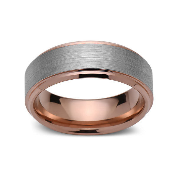 Rose Gold Tungsten Wedding Band - Gray Brushed Tungsten Ring - 8mm - Tungsten Carbide - Mens Band - Engagement Band - Comfort Fit - LUXURY BANDS LA