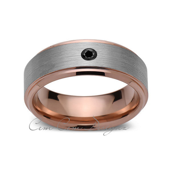 8 mm,Mens,Black Diamond,Rose Gold,Wedding Band,,Gray,Brushed,Rose Gold,Tungsten Ring,Comfort Fit - LUXURY BANDS LA