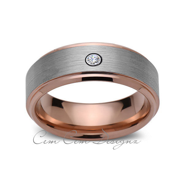 8 mm,Mens,Diamond,Rose Gold,Wedding Band,,Gray,Brushed,Rose Gold,Tungsten Ring,Comfort Fit - LUXURY BANDS LA