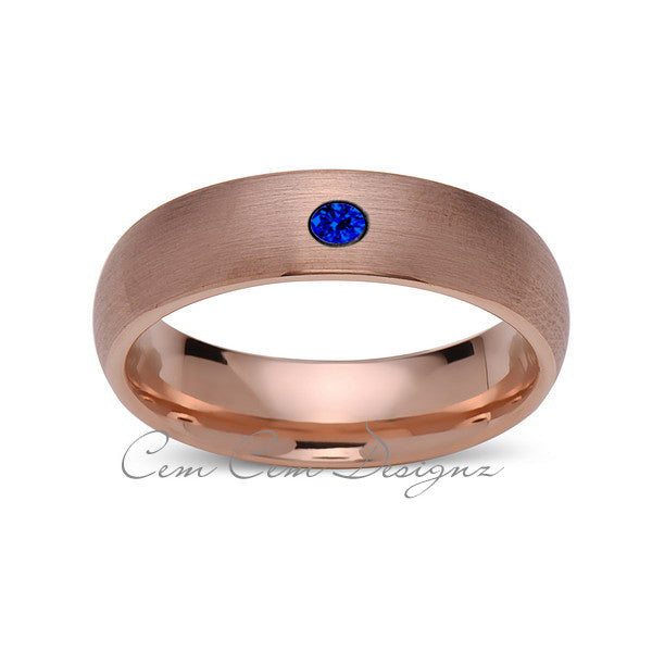 6mm,Mens,Blue Sapphire,Brushed,Rose Gold,Tungsten Ring,Rose Gold,Wedding Band,Comfort Fit - LUXURY BANDS LA