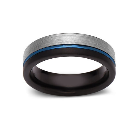 Black Tungsten Wedding Band - Gray Brushed - Blue Brushed Tungsten Ring - 6mm - Mens Ring - Tungsten Carbide - Engagement Band - Comfort Fit - LUXURY BANDS LA