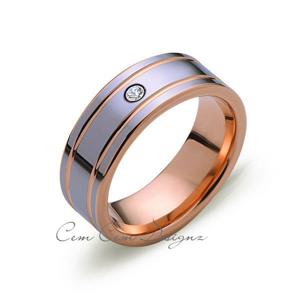 8mm,Mens,Diamond,Rose Gold,Wedding Band,unique,high polish,Rose Gold,Tungsten Ring,Comfort Fit - LUXURY BANDS LA