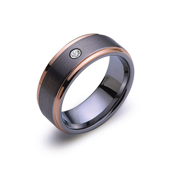 8mm,Mens,Diamond,Gray,Brushed,Rose Gold,Tungsten Ring,Rose Gold,Wedding Band,Comfort Fit - LUXURY BANDS LA