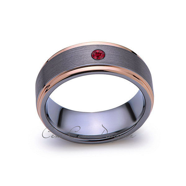 8mm,Mens,Red Ruby,Gray,Brushed,Rose Gold,Tungsten Ring,Rose Gold,Wedding Band,Comfort Fit - LUXURY BANDS LA