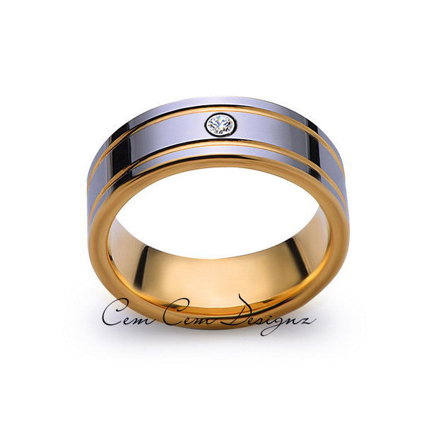 8mm,Mens,Diamond,Yellow Gold,Wedding Band,unique,high polish,Yellow Gold,Tungsten Ring,Comfort Fit - LUXURY BANDS LA