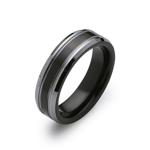Black Tungsten Wedding Band - Black and Silver - 6MM - High Polish Ring - Mens Ring - LUXURY BANDS LA