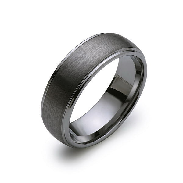 Gray Brushed Tungsten Ring - Gunmetal - 8mm - High Polish Stepped Edge - Engagement Ring - LUXURY BANDS LA