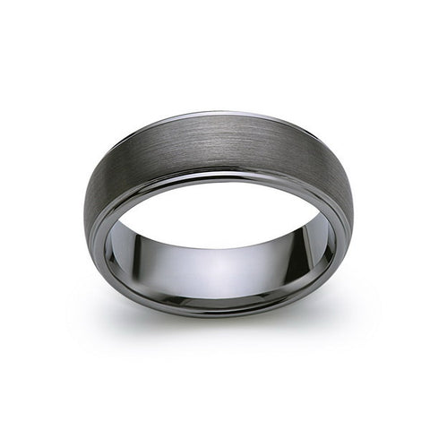 Gray Brushed Tungsten Ring - Gunmetal - 8mm - High Polish Stepped Edge - Engagement Ring - LUXURY BANDS LA