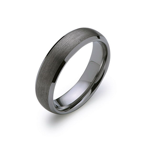Gray Brushed Tungsten Ring - Gunmetal - 6mm - High Polish Beveled Edge - Engagement Ring - LUXURY BANDS LA