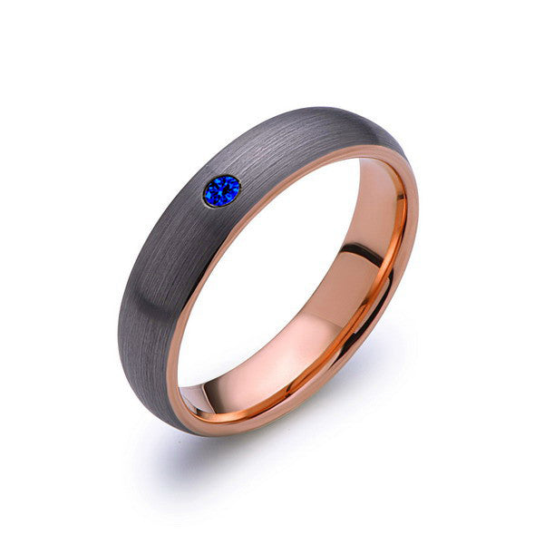 6mm,Mens,Blue Sapphire,Gray Brushed,Yellow Gold,Tungsten Ring,Rose Gold,Wedding Band,Comfort Fit - LUXURY BANDS LA