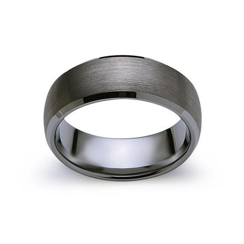 Gray Brushed Tungsten Ring - Gunmetal - 8mm - High Polish Beveled Edge - Engagement Ring - LUXURY BANDS LA