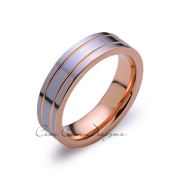 Rose Gold Tungsten Wedding Ring - High Polish Silver Tungsten Band - 8mm - Mens Ring - Tungsten Carbide - Engagement Band - Comfort Fit - LUXURY BANDS LA