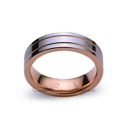 Rose Gold Tungsten Wedding Ring - High Polish Silver Tungsten Band - 8mm - Mens Ring - Tungsten Carbide - Engagement Band - Comfort Fit - LUXURY BANDS LA