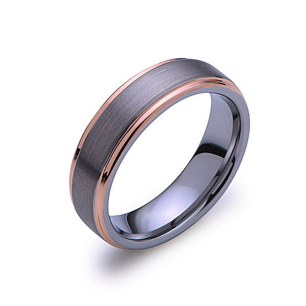 Rose Gold Tungsten Wedding Band - Gray Brushed Tungsten Ring - 6mm - Mens Ring - Tungsten Carbide - Men's Band - Comfort Fit - LUXURY BANDS LA