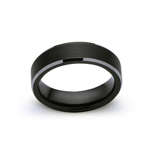 Black Tungsten Wedding Ring - 8MM - Brushed - Beveled High Polish Edges - Engagement Band - Comfort Fit - LUXURY BANDS LA