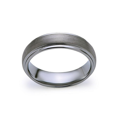 Gray Brushed Tungsten Ring - Gunmetal - 6mm - High Polish Stepped Edge - Engagement Ring - LUXURY BANDS LA