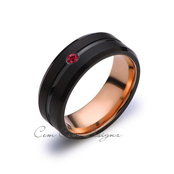 8mm,Mens,Red Ruby,Birthstone Band,Black Brushed,Rose Gold,Tungsten Ring,Birth Stone,Wedding Ring,Comfort Fit - LUXURY BANDS LA