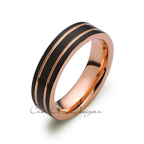 Rose Gold Tungsten Ring - Black Brushed Wedding Band - 6 mm Ring - Unique Engagement Band - Comfort Fit - LUXURY BANDS LA