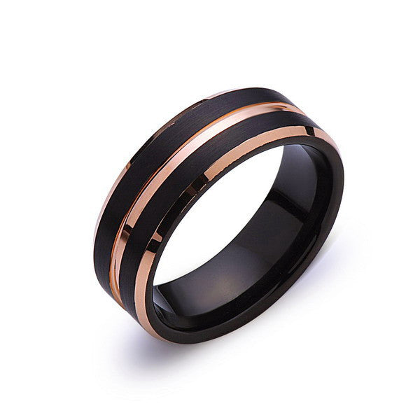 Rose Gold Tungsten Wedding Ring - Black Brushed Ring - 8mm Ring - Unique Engagment Band - Comfor Fit - LUXURY BANDS LA