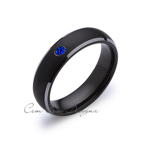 6 mm,Black and Gray Tungsten,Blue Sapphire,Band,Gun Metal,Black Brushed,Tungsten Rings,Mens Wedding Band,Comfort Fit - LUXURY BANDS LA