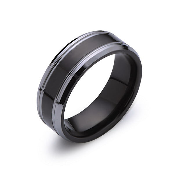 Mens Tungsten Wedding Band - Black High Polish Engagement Ring - 8MM - Unique - Black and Silver - Comfort Fit - LUXURY BANDS LA