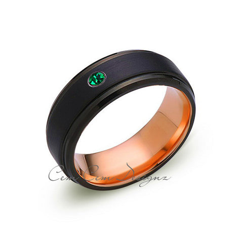 8mm,Mens,Green Emerald Band,Black Brushed,Birthstone Ring,Tungsten Ring,Wedding Ring,Comfort Fit - LUXURY BANDS LA