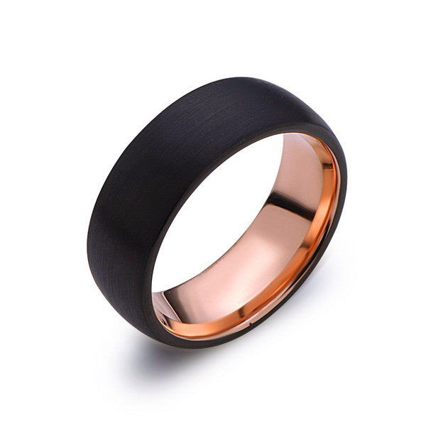 Rose Gold Tungsten Wedding Band - Black Brushed Ring - 8mm Ring - Unique Engagment Band - Comfort Fit - LUXURY BANDS LA