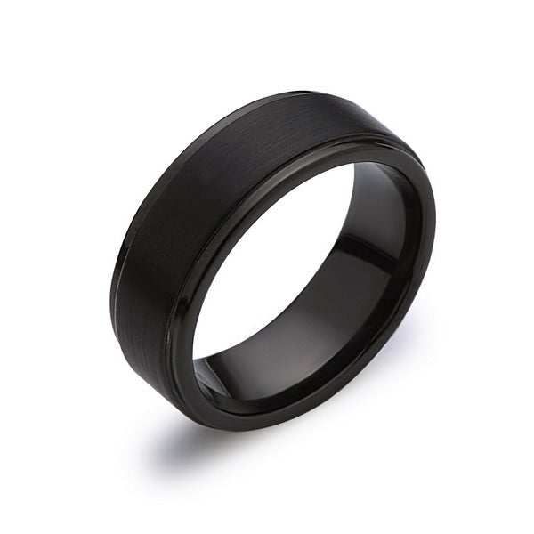 Black Tungsten Wedding Band - Brushed Black Ring - 8MM - Stepped Edges - Unisex Ring - Tungsten Carbide- Engagement Band - Comfort Fit - LUXURY BANDS LA