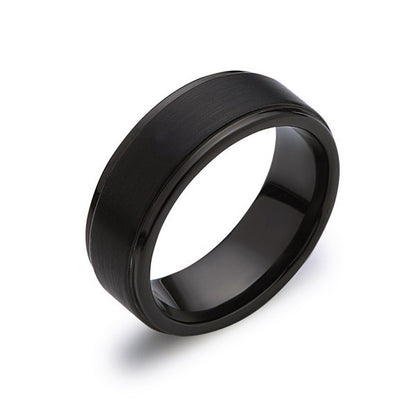 Black Tungsten Wedding Band - Brushed Black Ring - 8MM - Stepped Edges - Unisex Ring - Tungsten Carbide- Engagement Band - Comfort Fit - LUXURY BANDS LA