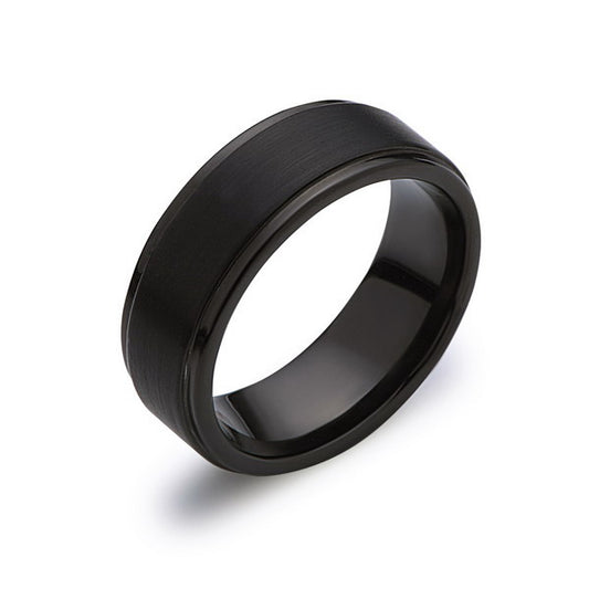 Black Tungsten Wedding Band - Brushed Black Ring - 8MM - Stepped Edges - Unisex Ring - Tungsten Carbide- Engagement Band - Comfort Fit - LUXURY BANDS LA